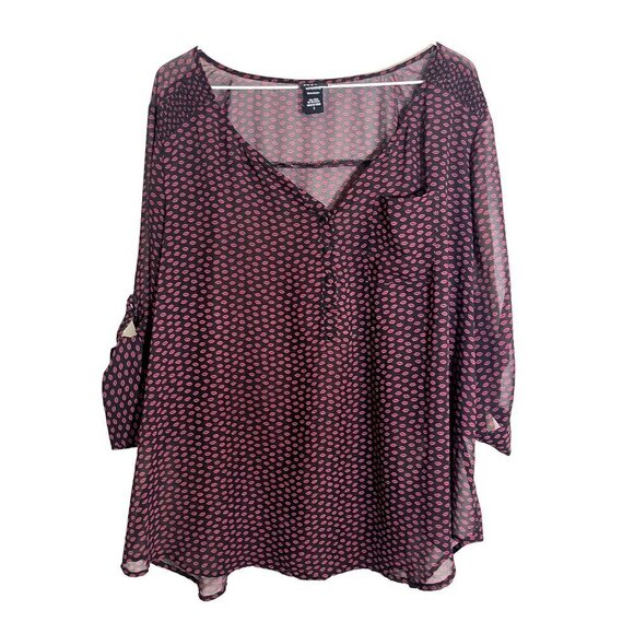 Torrid Top Women 2X Black Sheer Feminine Polka Dot Flowy Retro Mature Western - Picture 1 of 11
